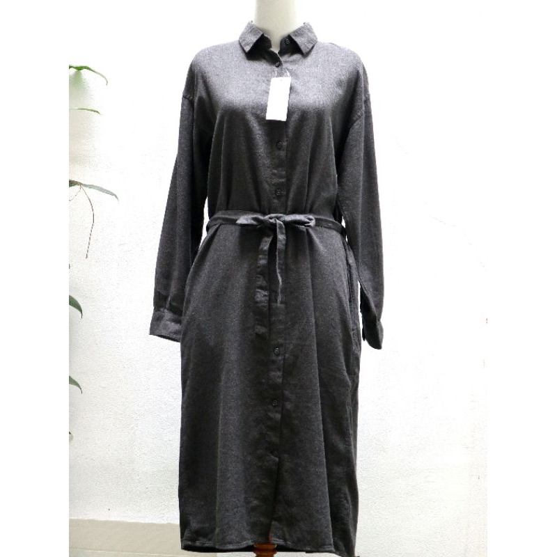 Kemeja Dress Terusan Flanel Lengan Panjang Uniqlo