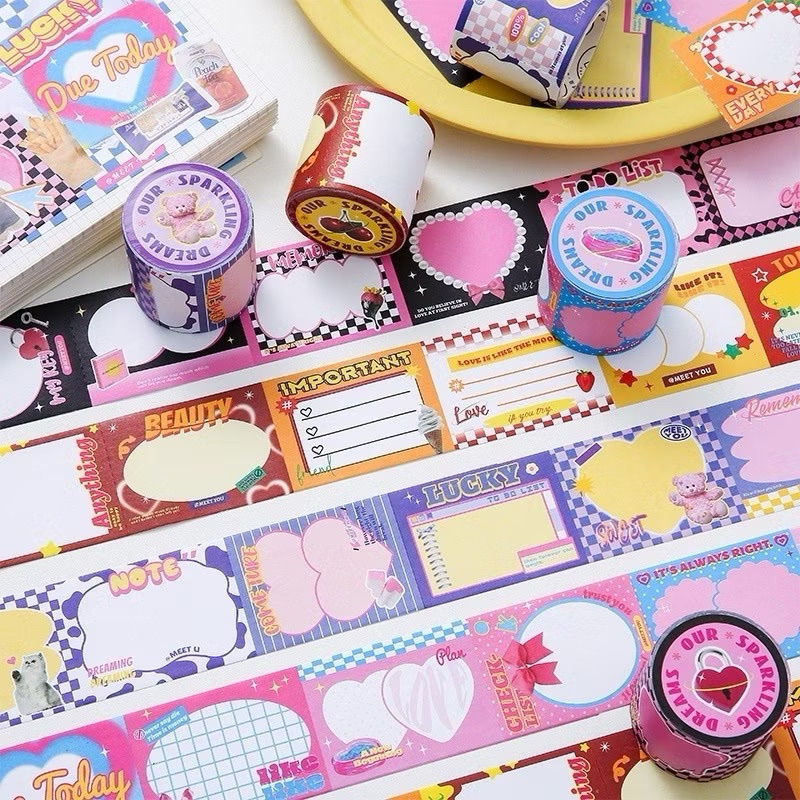 

chaeya things - Aesthetic Memo Sticker Roll Washi Tape Red Purple Blue Isolasi Motif Memopad