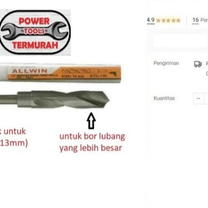 

Mata Bor Besi 14.5 mm Reduced Shank Twist Drill Kones Taper 14,5mm