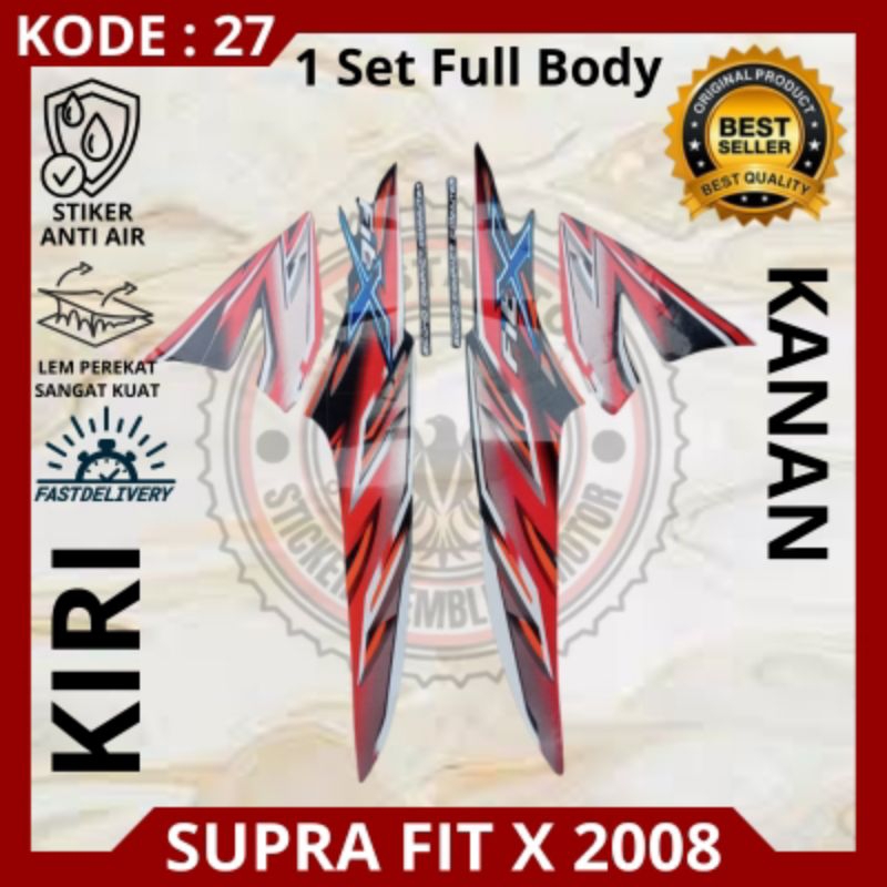 Stiker/striping motor Supra fit x tahun 2008/stiker Supra fit x 2008/decal Supra fit x 2008 merah.