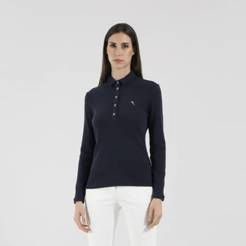 Polo Shirt Women Black Chervo Longsleeve Cotton Baumwolle