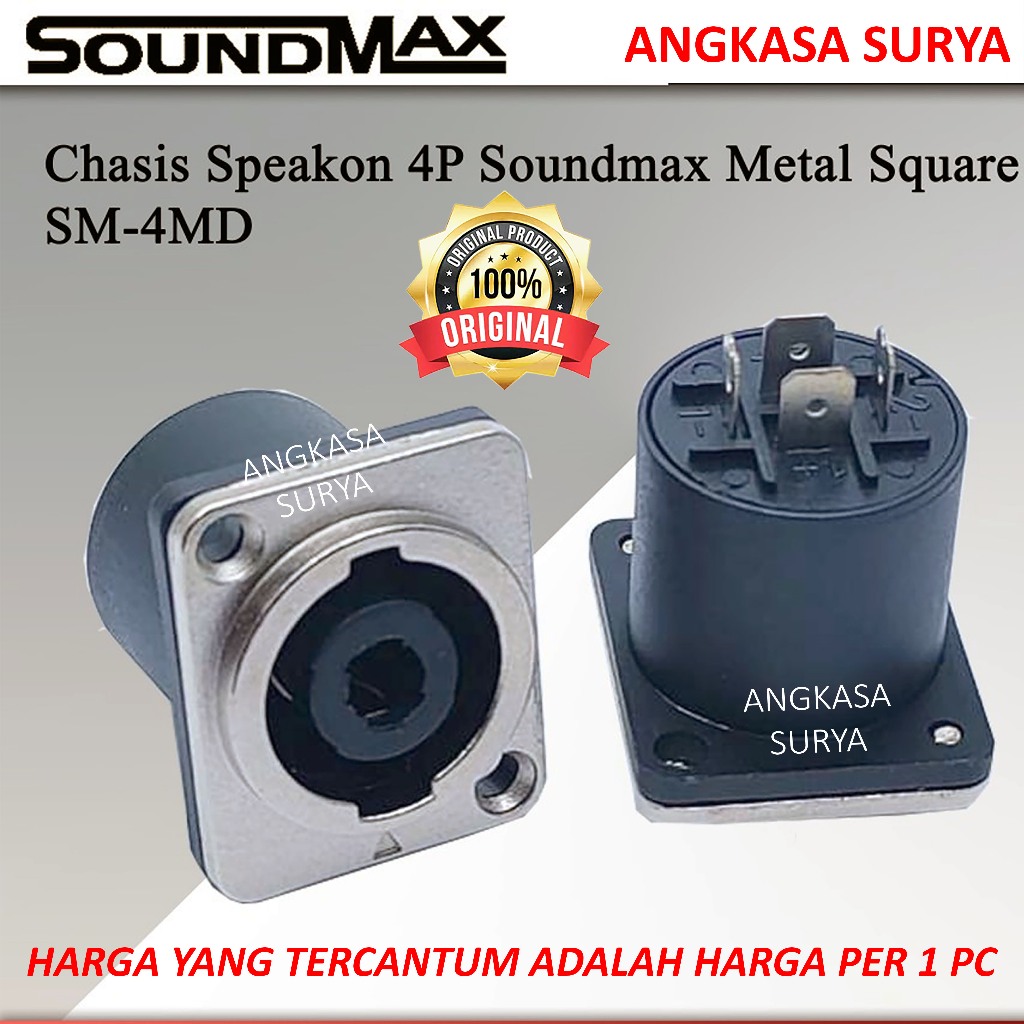 Soket Spikon Soundmax SM4MD Silver Original / Socket Speakon  Chasis Female 4 Pin Konektor Audio SOU