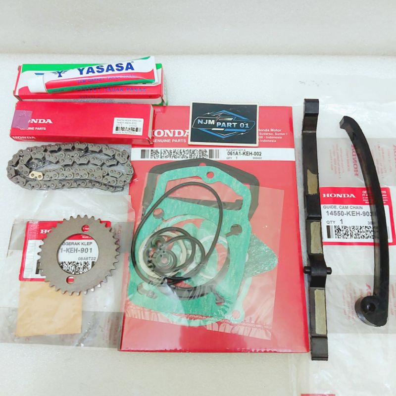 Paket Rantai keteng + Gigi Sentrik + Tensioner + Top Set + Lem Gasket Megapro Lama GL Pro Neoteh KEH