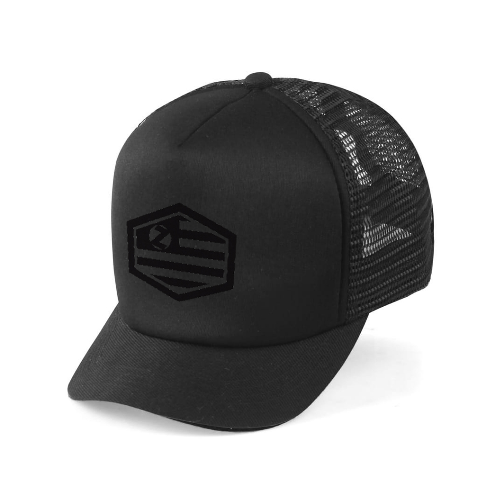 Topi Trucker Lidah Pendek Full Hitam Topi Pria Jaring Black