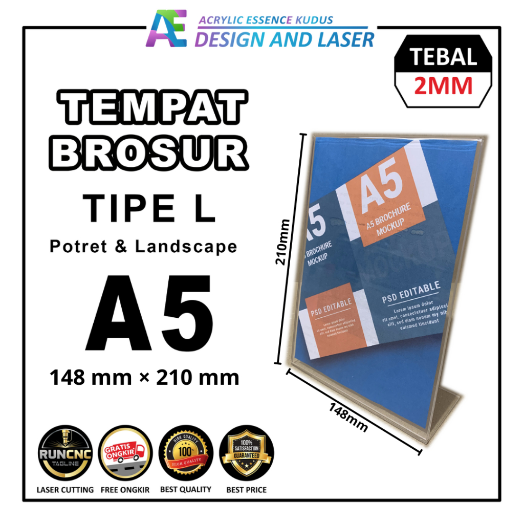 

Akrilik Tempat Brosur Tipe L | Sign Holder | QRIS | Barcode | Menu | Wall Thicker Acrylic – A5