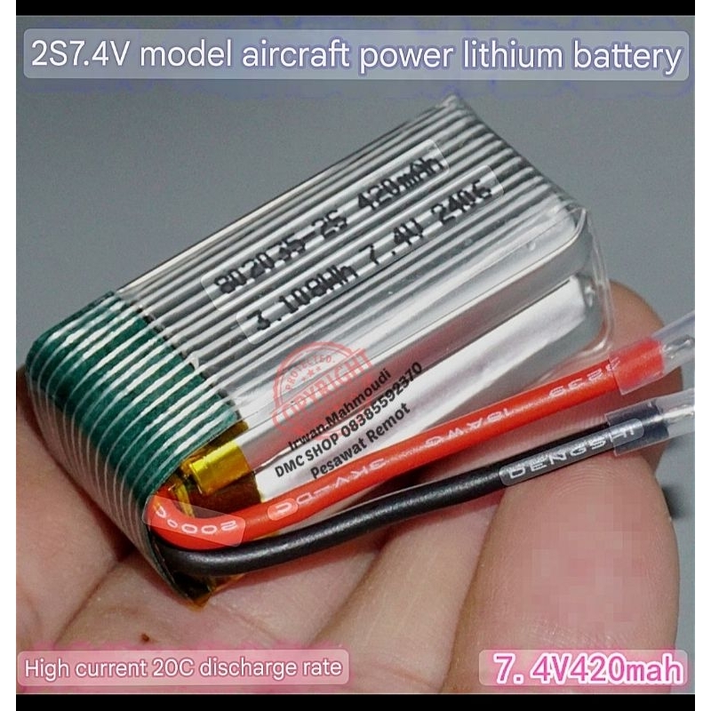 Lipo Baterai Battery 7.4V 2s 420mah plus JST Konektor