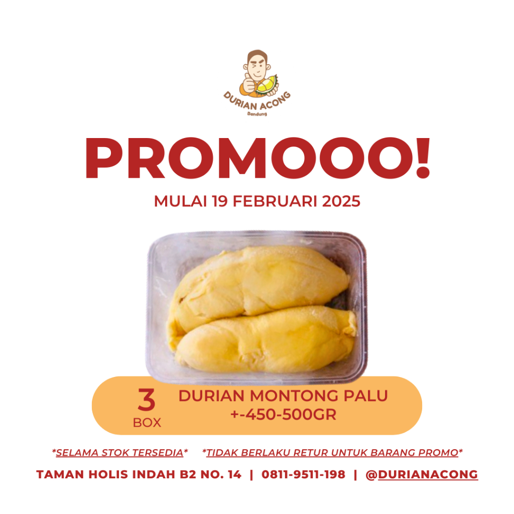 

PROMO - 3BOX Durian Montong Palu Parigi +-450-500gr
