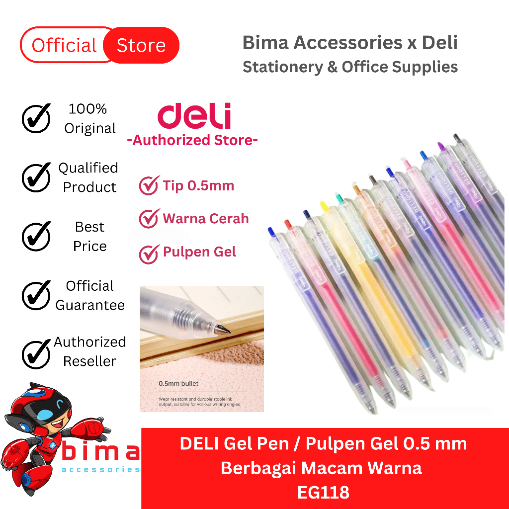 DELI Pulpen Gel Pen 0.5 mm Warna Warni EG118