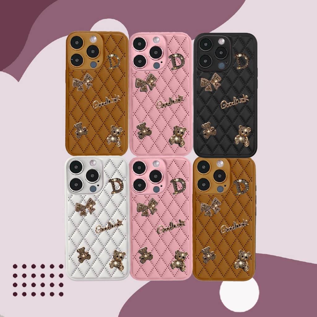 GC237 Case For Vivo V50 LITE Y29 4G Y19s V21E 4D Diamond Rhombic Lucky Bear Initial D Ribbon Gold Ha