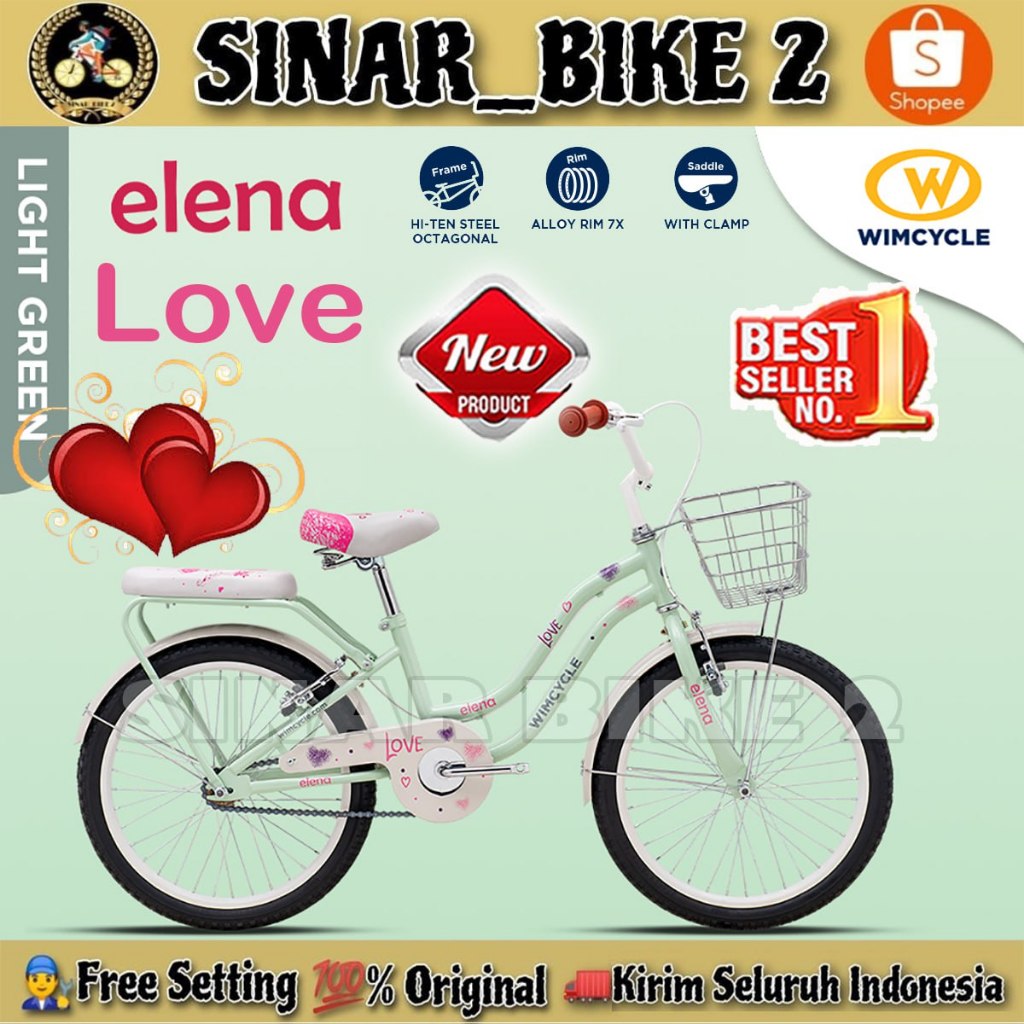 Sepeda Anak Perempuan WIMCYCLE ELENA LOVE Keranjang Ukuran 20 Inch Usia 4-6 Tahun