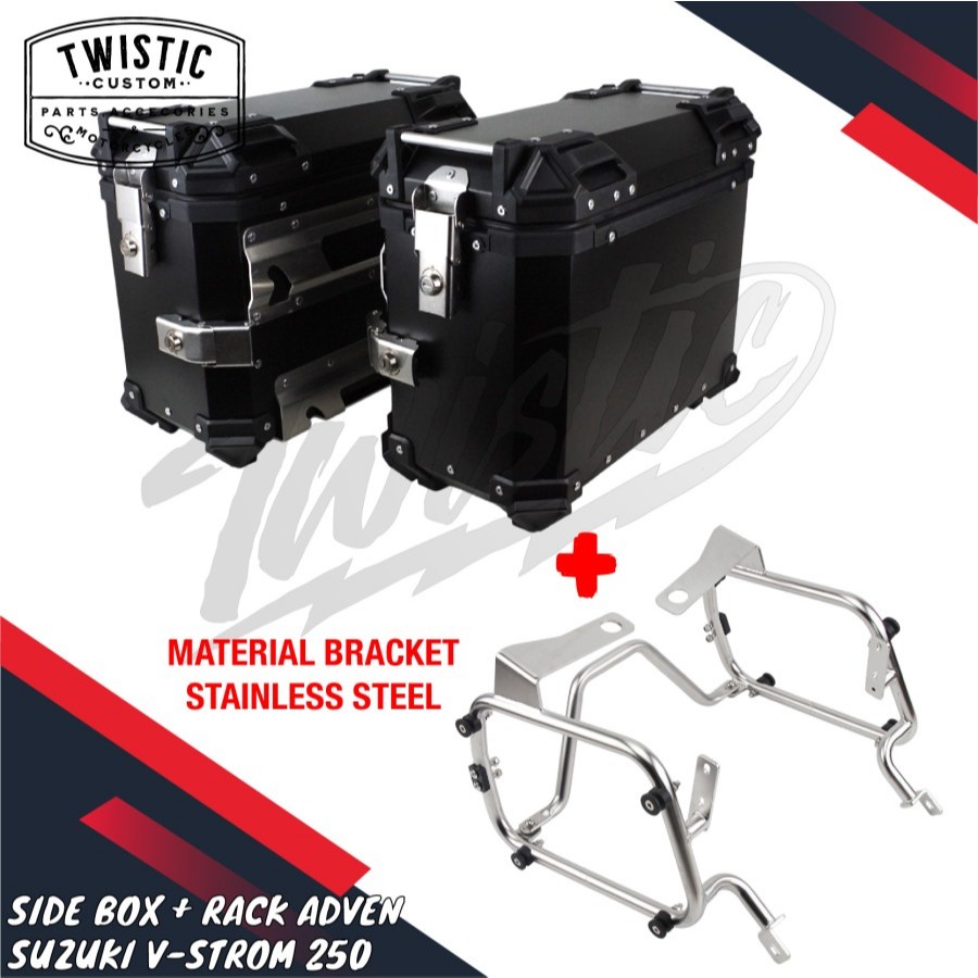 Side Box Pannier + Side Rack Bracket Tas Box Boks Samping Adven Quick Release Motor Suzuki V-Strom 2