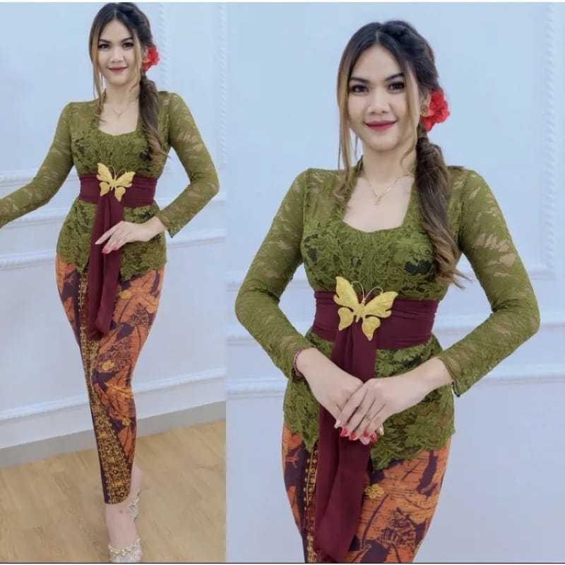 Baju atasan wanita kebaya kutubaru brokat bali lengan panjang terbaru 2025 modern Kebaya Brokat Enci