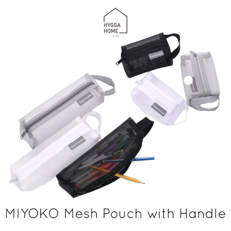 

Hygga Home MIYOKO Mesh Bag Pouch with Handle Kotak Pensil Alat Tulis Jaring Transparan dengan pegangan Pouch Dompet Koin Kosmetik Make Up Aksesoris dgn Resleting
