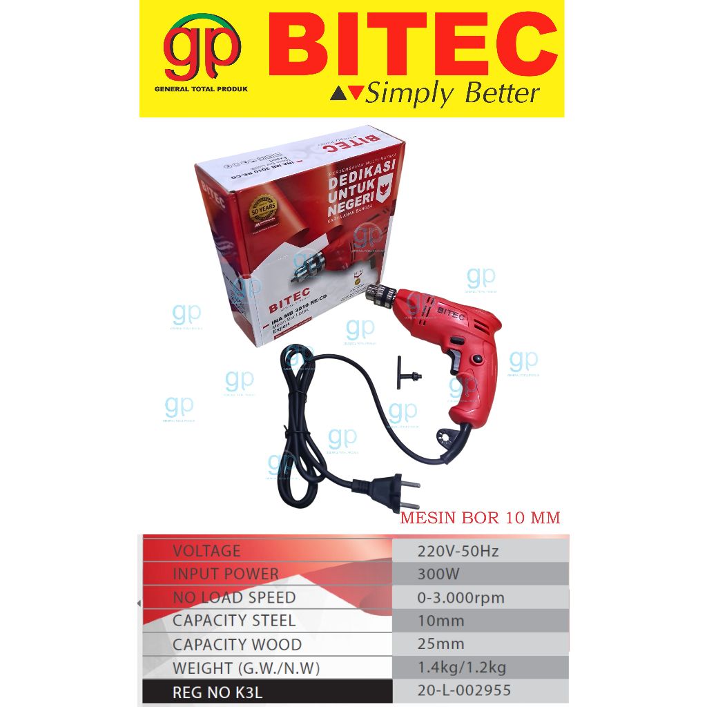 BOR TANGAN BITEC MB 3010 RE-CD, BOR LITRIK BITEC BM 3010 RE-CD, DRILL BITEC MB 3010 RE-CD