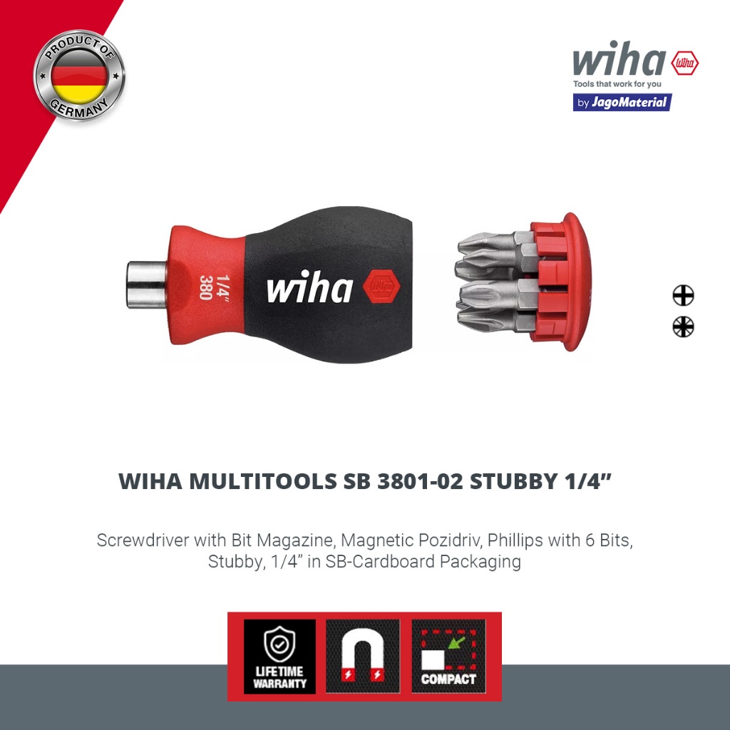 Wiha Multitools SB 3801-02 Stubby 1/4'' - Obeng & Mata Obeng Mekanik