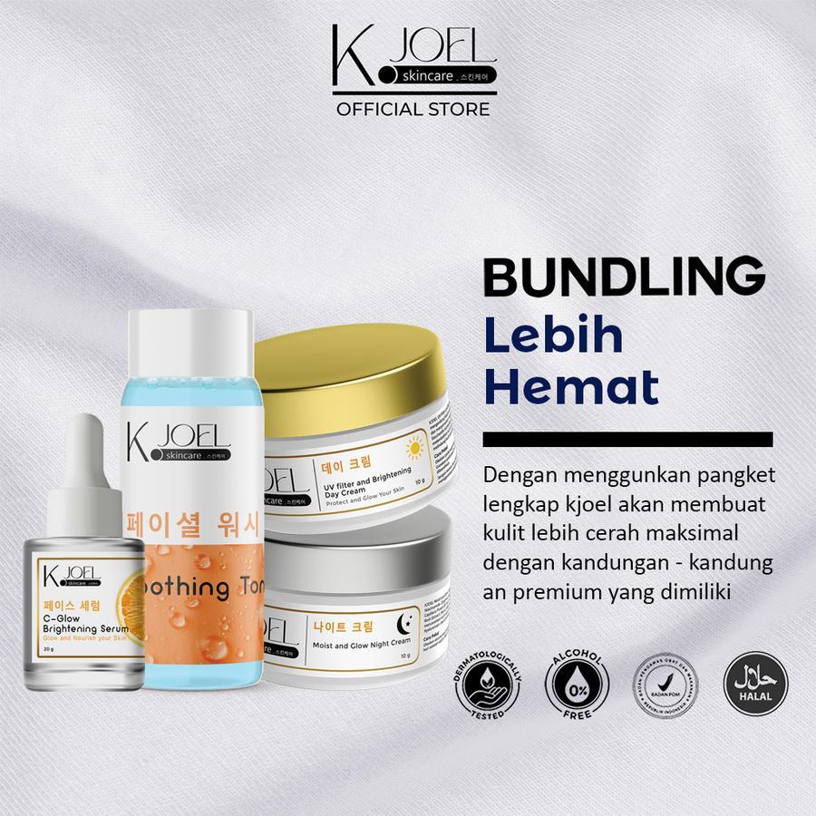 KJOEL Skincare - Paket Hemat Bundling Day Cream - Moist & Glow Night Cream - Serum Vit C - Toner waj