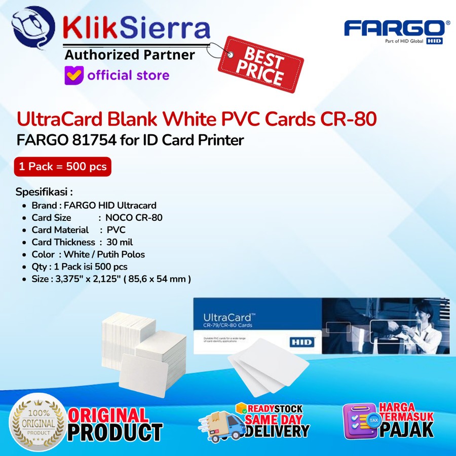 

FARGO Kartu PVC Blank ID Card HID UltraCard NOCO CR79 CR80 30Mil 100ea