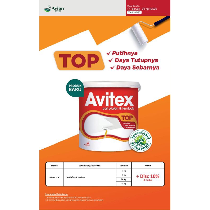 AVITEX CAT PLAFON DAN TEMBOK PUTIH 25KG