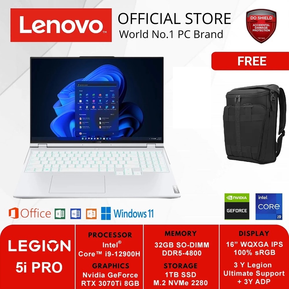 Lenovo Legion 5 Pro 16IAH7H Intel Core i9 12900H 32GB 1TB RTX3070Ti-8GB Win11+OHS Include Asuransi