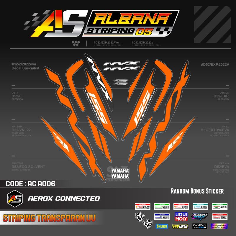 STRIPING TRANSPARAN YAMAHA AEROX OLD 155 /STICKER AEROX 155 LAMA MOTIF NVX