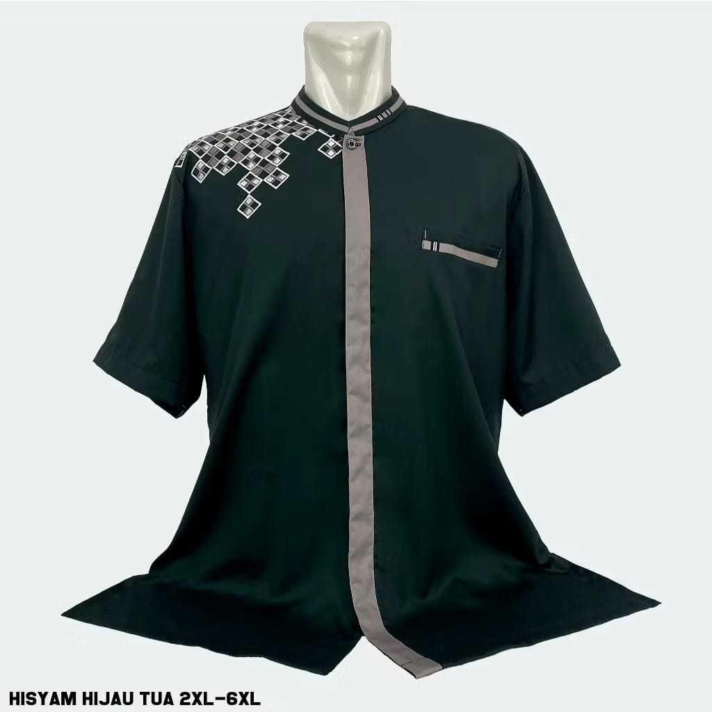 Baju Koko Pria Dewasa Lengan Pendek Big size HISYAM Jumbo Muslim termurah elegan