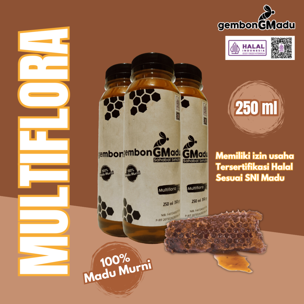 

Madu Asli 100% - Madu Murni Multiflora Pure Honey Original SNI Premium 250 ml 350 gr - Gembong Madu