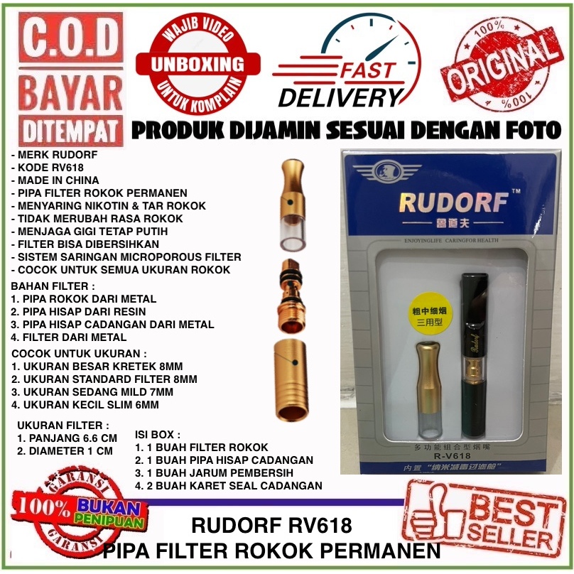 C.O.D Pipe Holder Rudorf RV618 Pipa Saringan Asap Permanen Semua Ukuran Bahan Metal Koleksi Dewasa