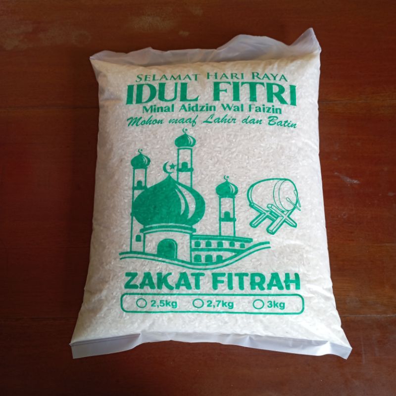 

Beras Zakat Fitrah Selamat Hari Raya Idul Fitri Kemasan Plastik 2,5kg / 2,7kg / 3kg