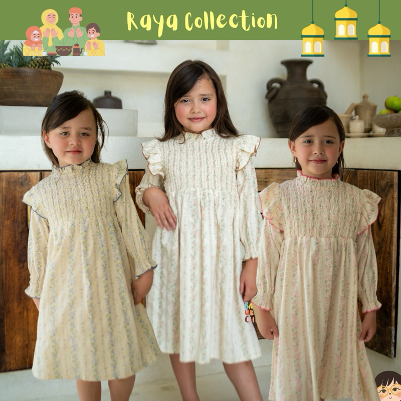 Kid and Knit Diora Dress Smocked Tunik Lengan Panjang Baju Raya Lebaran Anak Perempuan