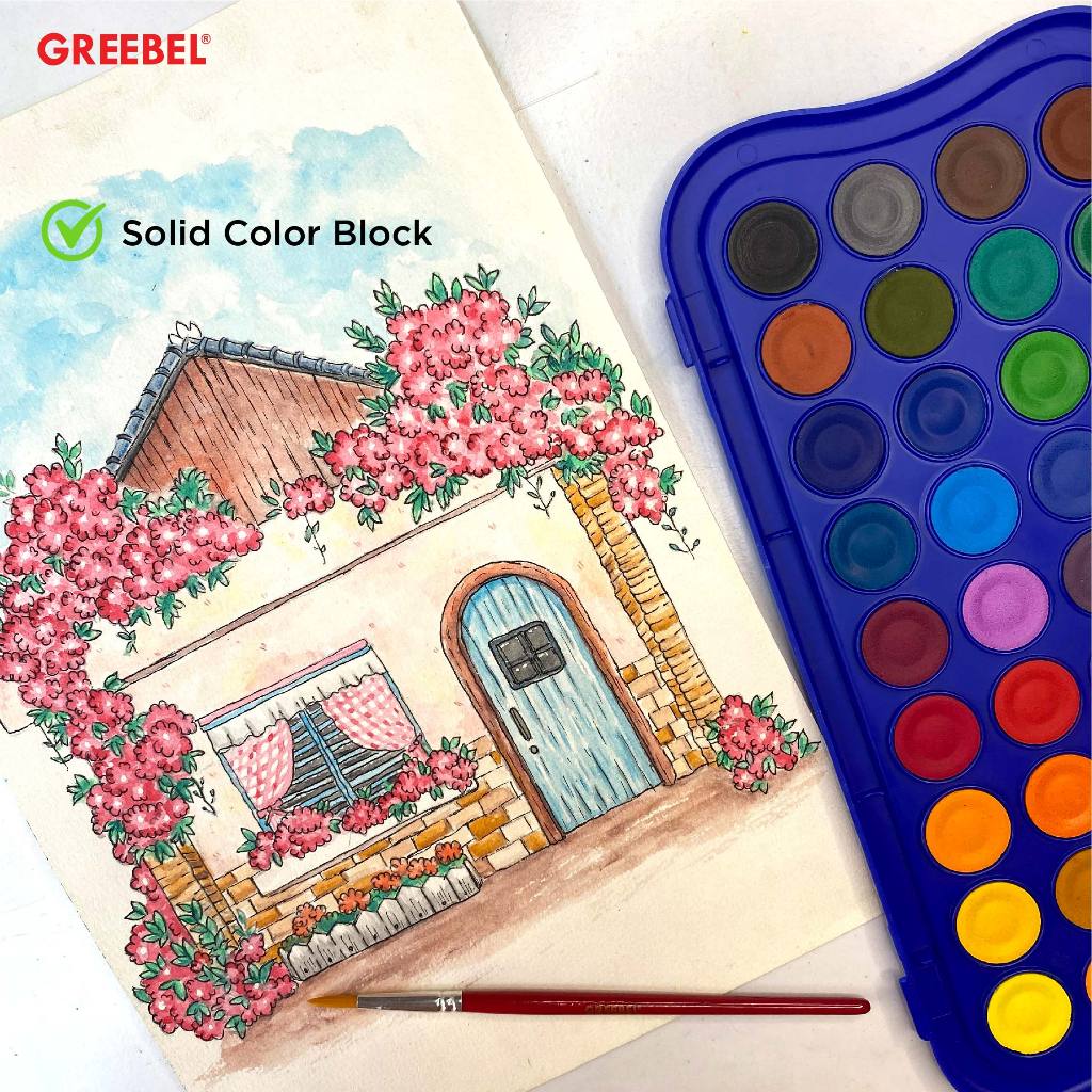 

GREEBEL Watercolor Cake 36 Warna / Cat Air Cat Lukis Padat / Timur Agung Grosir SF6