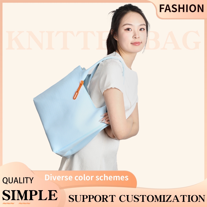 Knitted Tote Bag Jumbo Premium Tas Rajut Wanita Hand Bag Kerja Kuliah MOTIF GARIS GARIS - T211