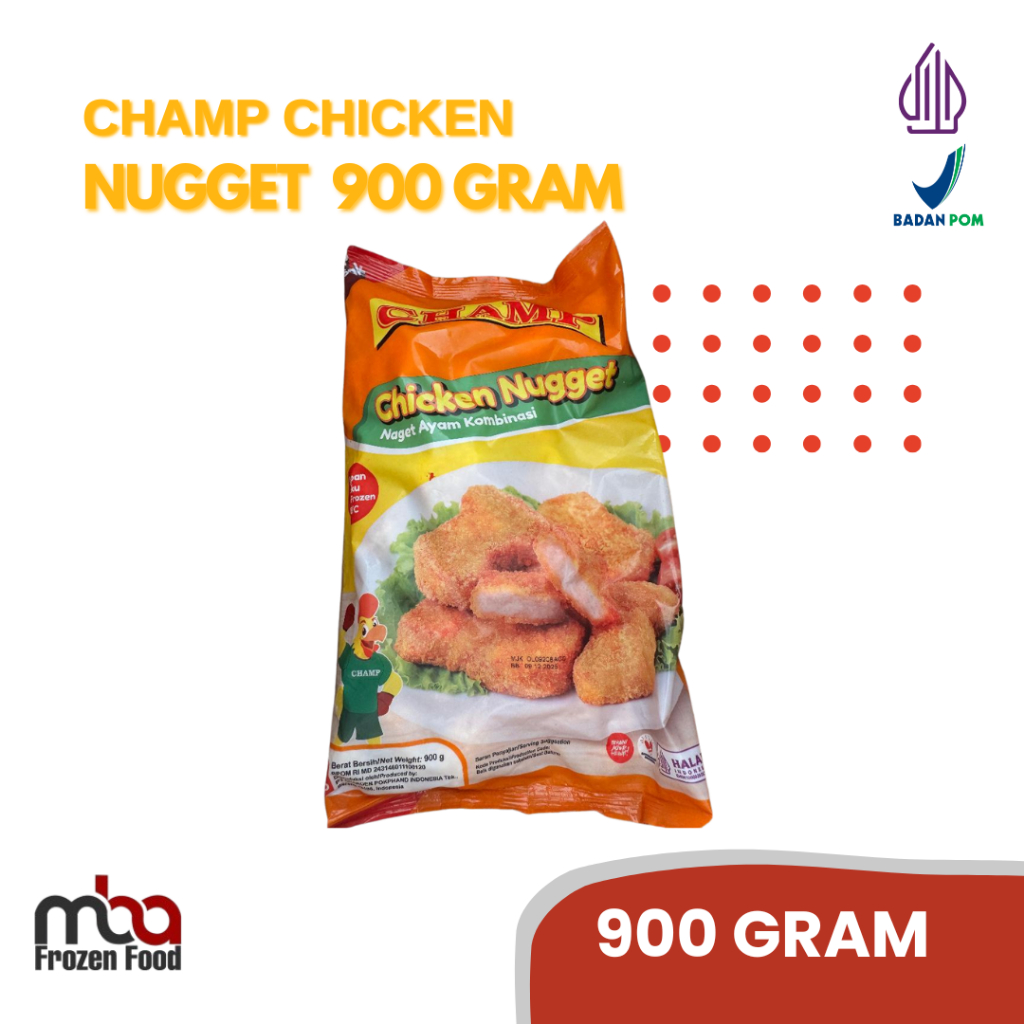 

CHAMP Nugget Ayam 900 gr /Nugget /AyamTepung /Frozenfood /Nugget Ayam /Makanan Siap Saji /Makanan Beku /Ayam Goreng /Beku /Ayam Beku