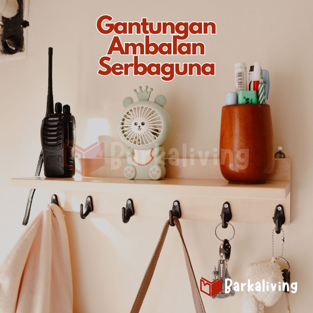 Gantungan Ambalan Serbaguna | Rak Gantung Dinding Baju Kunci Tas Kayu