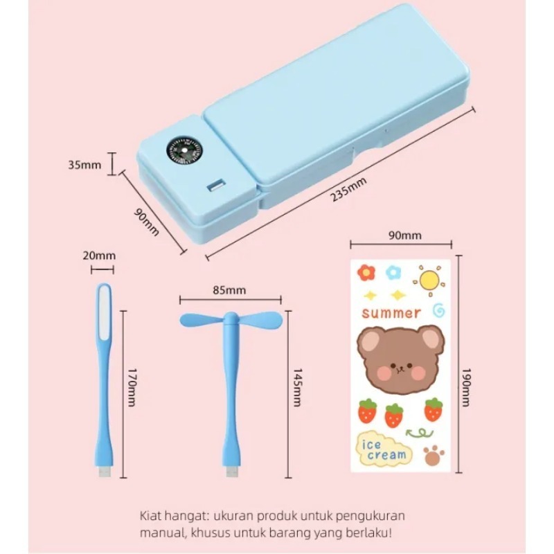 

ATH 3 IN 1 Kotak Pensil Multifungsi Kotak Alat Tulis stationery Case Kotak Pensil Kipas Angin Lampu
