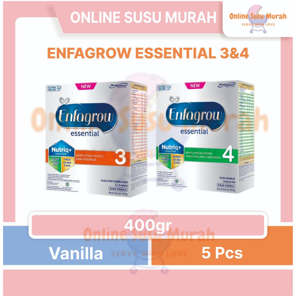 ENFAGROW ESSENTIAL PAKET 5 KOTAK TAHAP 3 DAN 4 400GR ENFA GROW 400 GR VANILA LEBIH MURAH SSKD
