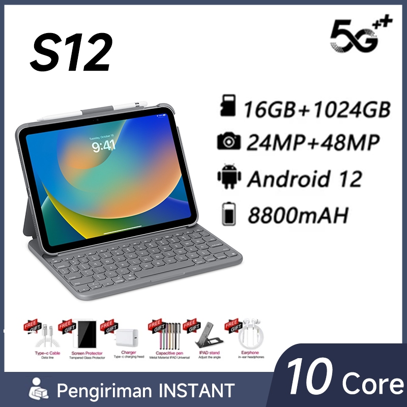 【Freeware Mouse Keyboard】Tablet S12 (16GB+1024GB) 11.6inch"lPsScreen Tablet Android 12 8800 mAhDualS