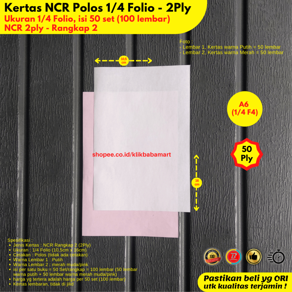 

KERTAS POLOS KOSONG A6 1/4 FOLIO RANGKAP 2 PLY PUTIH MERAH NON JILID