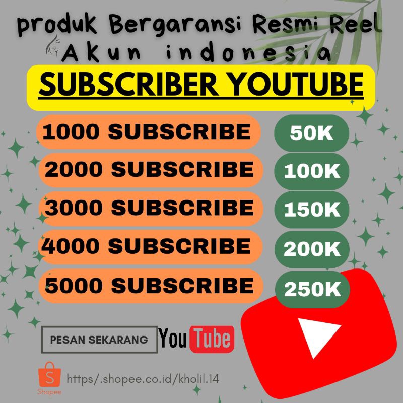 (PROMO) MONETISASI SUBSCRIBER YOUTUBE BERGARANSI RESMI REEL AKUN INDONESIA