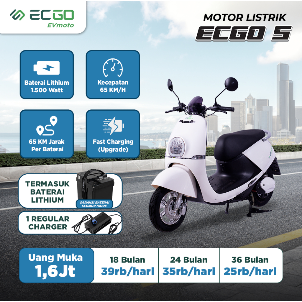 ECGO 5 Motor Listrik - Down Payment - PEARL WHITE, JABODETABEK