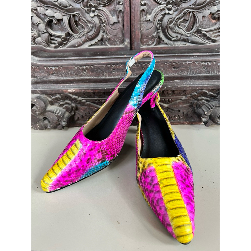 Sepatu heels tali belakang kulit ular phyton size 39