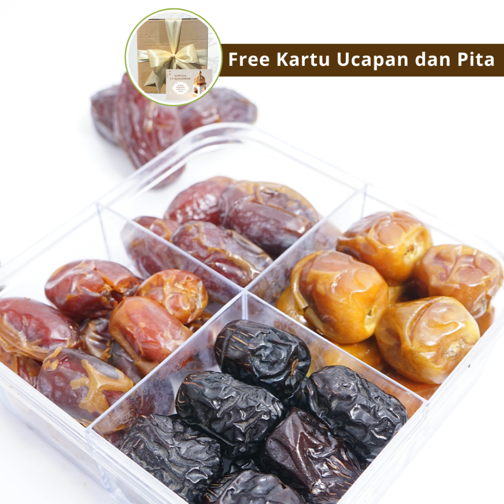 

PAKET KURMA 4in1 / PAKET EMPAT SEKAT KURMA / KURMA SUKARI KHALAS MEDJOOL AJWA ASLI