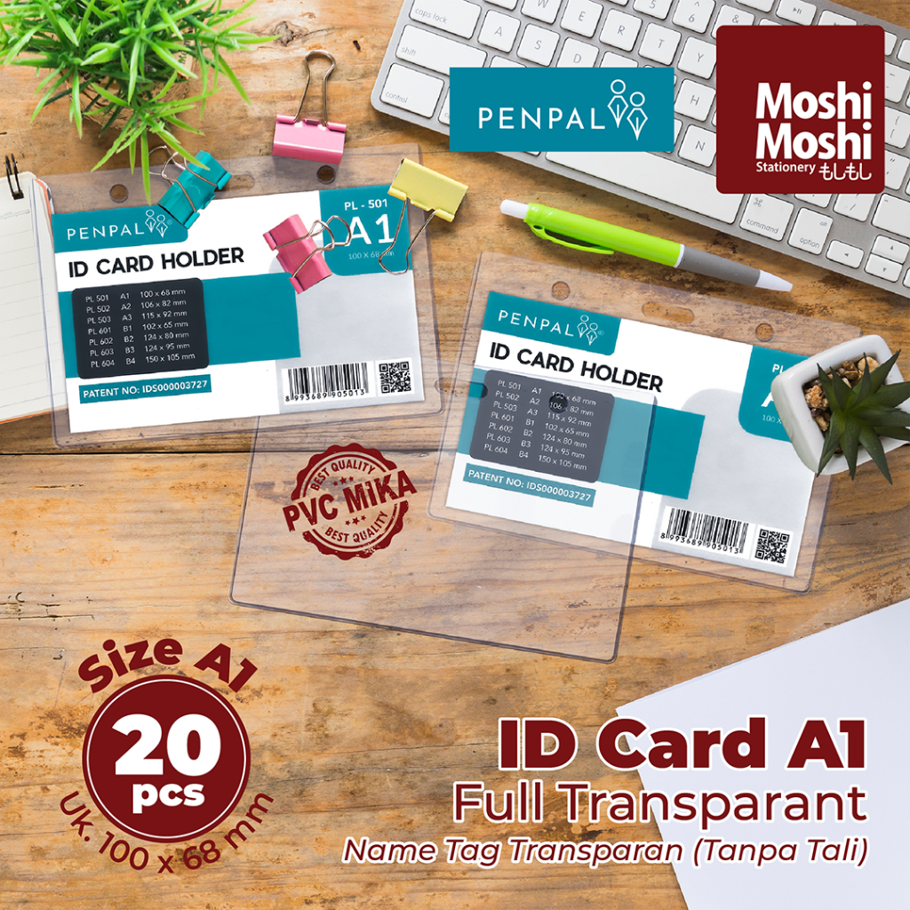 

20 PCS ID Card Holder A1 PVC Mika Transparan Tebal Name Tag Tanpa Tali