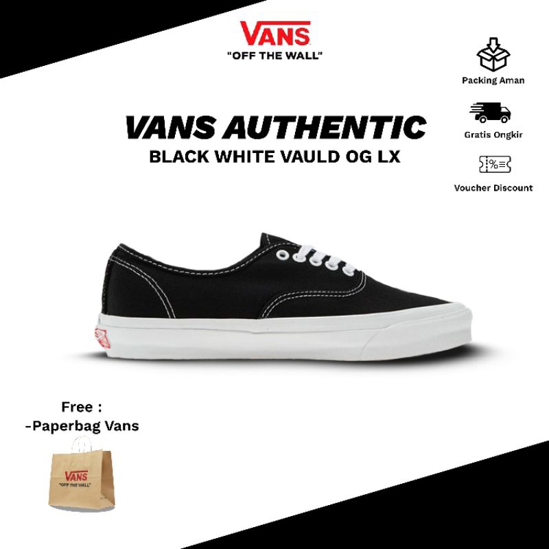 VANS AUTHENTIC VAULT OG LX BLACK WHITE - ORIGINAL 100% GARANSI
