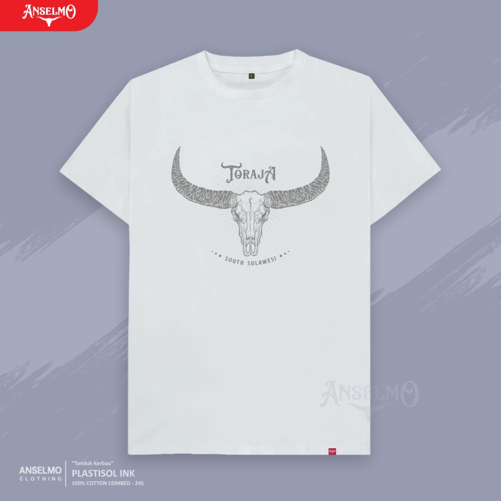 Kaos Premium Toraja - Tanduk Kerbau - 100% Cotton Combed - Toraja Culture - VERSI KAOS PUTIH