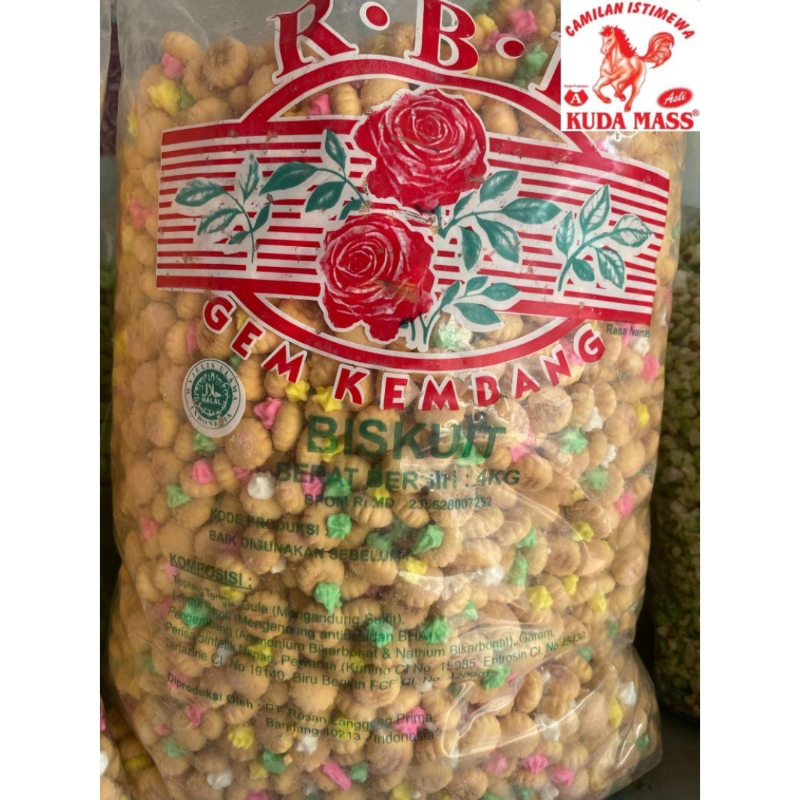 

BISKUIT GEM BUNGA/GEM KEMBANG RASA MANIS 4kg PRODUK ASLI KUDA MASS A snack/camilan istimewa