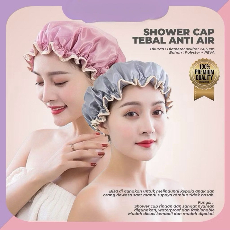 BKM - Shower Cap Premium Tebal Anti Air Bahan Polyster Topi Dewasa Anak Anak Penutup Pelindung Rambu
