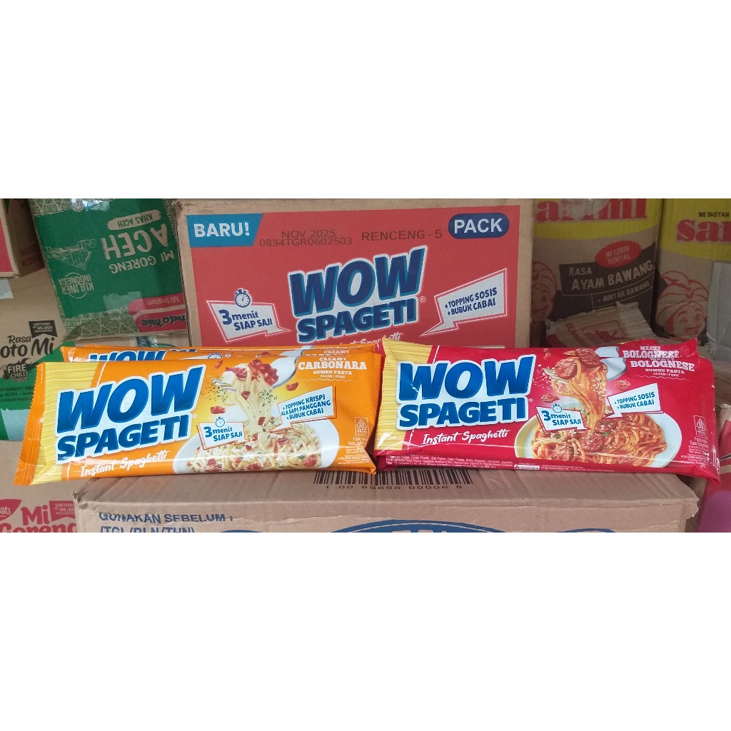 

WOW SPAGETI Instant Spaghetti rasa carbonara & bolognese isi 5 pcs