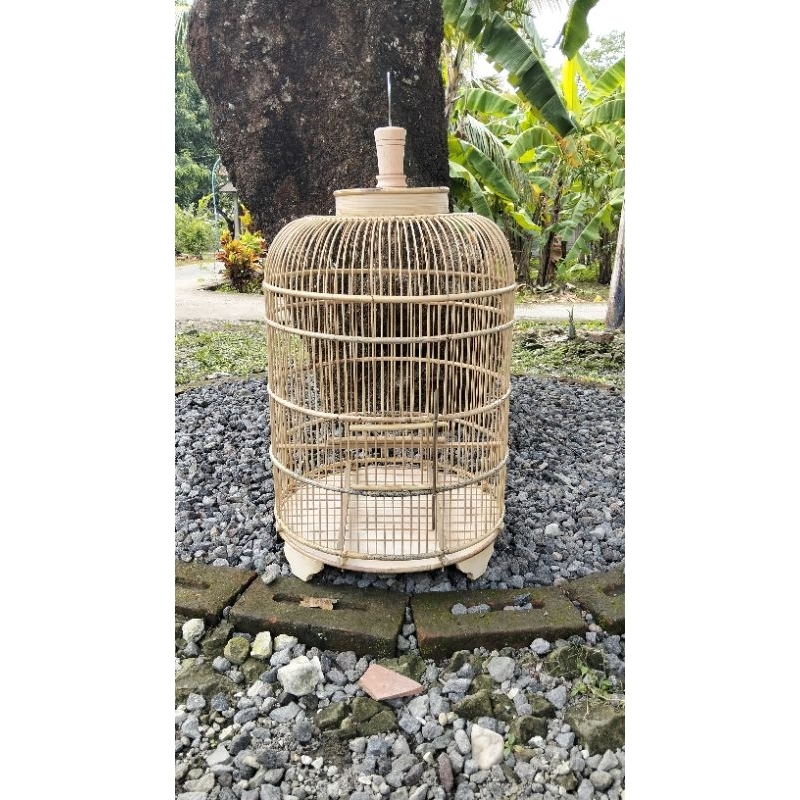 Sangkar Burung Perkutut Sabuk Rotan Jeruji Bambu Model Tabung Lurus