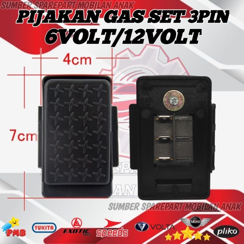 PEDAL GAS SET 3PIN MOTOR MOBIL AKI ANAK NMAX PCX PLIKO YUKITA PMB MINI SPEEDS VOLTA RASTAR BABY KIDS