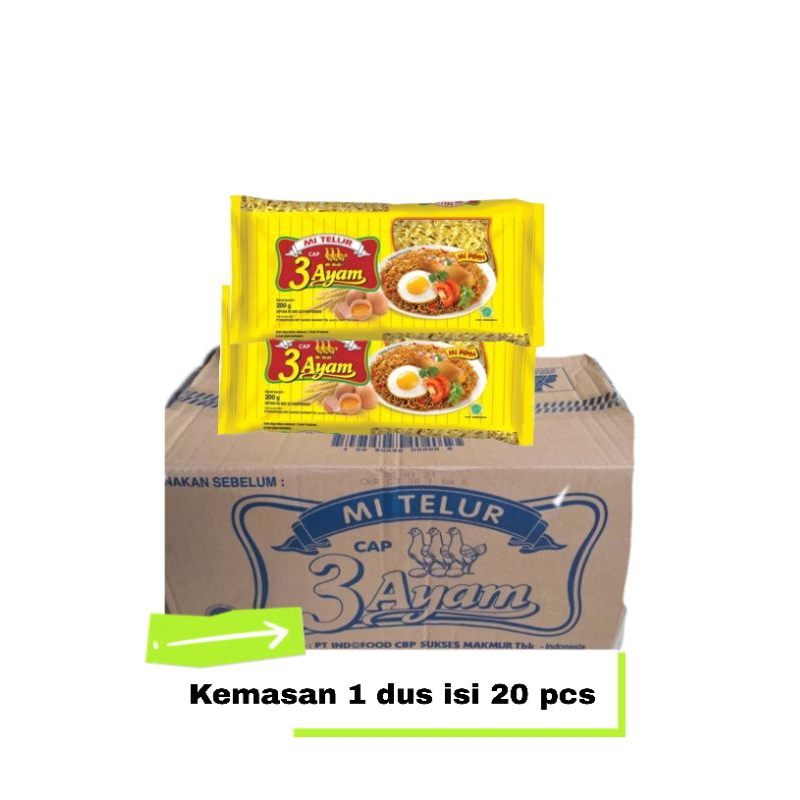 

MIE TELUR CAP 3 AYAM 200gr 1 dus isi 20 pcs.